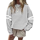 TICTICMIMI Women's Fleece Crewneck Sweatshirts Oversized Striped Long Sleeve Tops Fall Clothes