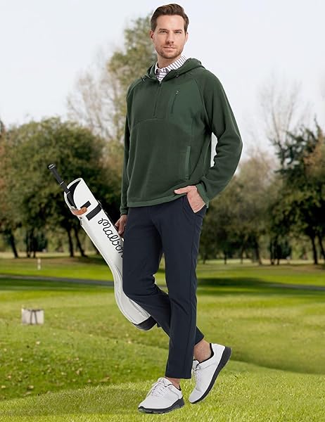 M MAELREG MENS HOODIES PULLOVER POLAR FLEECE WARM GOLF SPORTS CASUAL QUARTER ZIP MENS HOODED SWEATSHIRTS PULLOVER OLIVE GREEN