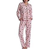 Karen Neuburger womens [Petite] Girlfriend Long Sleeve Notch Collar Button Up Top and Pant Bottom 2-piece Pajama Set