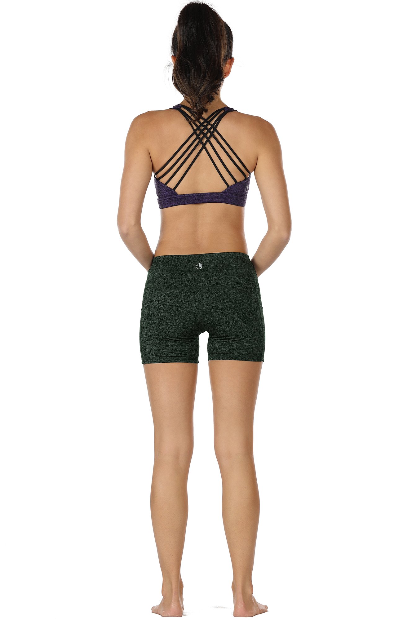 icyzone Workout Running Shorts Women - Yoga Exercise Lounge Athletic Activewear Compression Shorts Pockets & Drawstring (S, Moss)