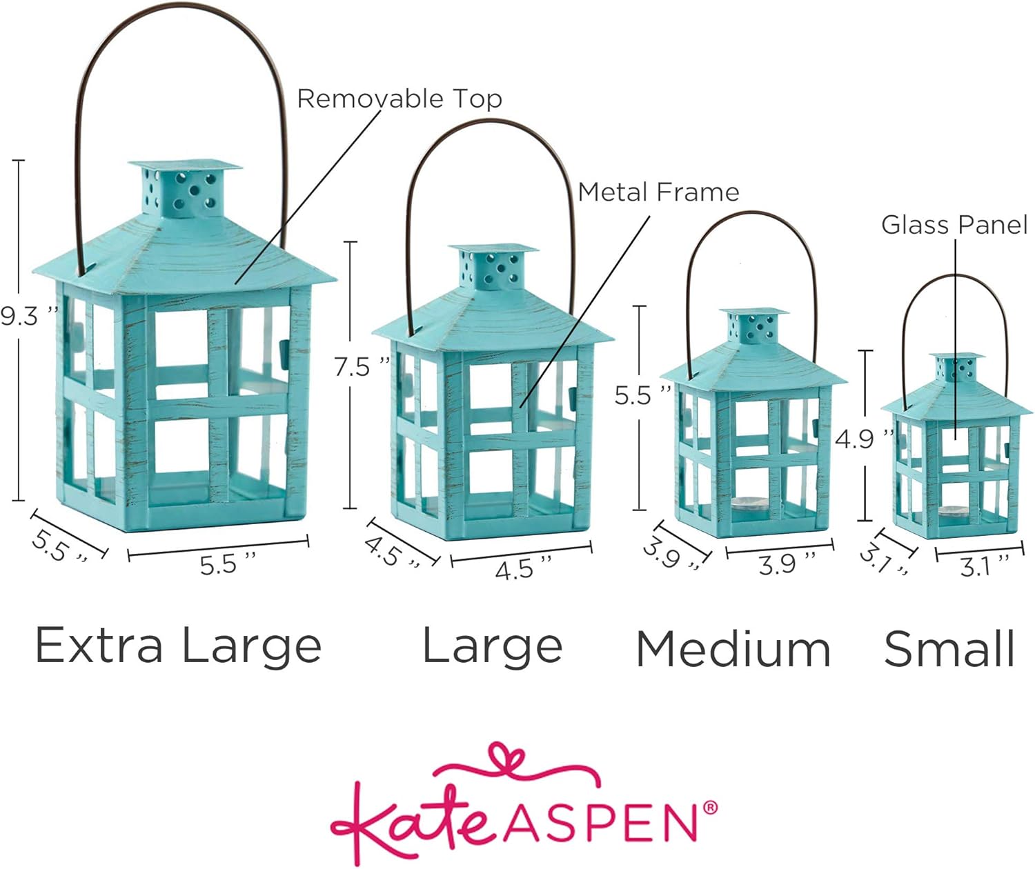 Kate Aspen, Distressed Metal Vintage Decorative Mini Lantern, Centerpiece, Party Favor, 2.5 x 2.5 x 6.5, Blue: Home & Kitchen