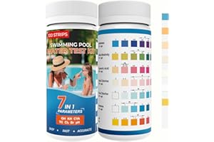 AKSBTEC Pool&Hot Tub Test Strips,7 Way Water Chemical Testing Strip for Pool,Spa&Hot Tub,Accurate Pool Test Kit for Hardness,Total Alkalinity,Cyanuric Acid,Total Chlorine,Free Chlorine,Bromine&pH (7IN1)
