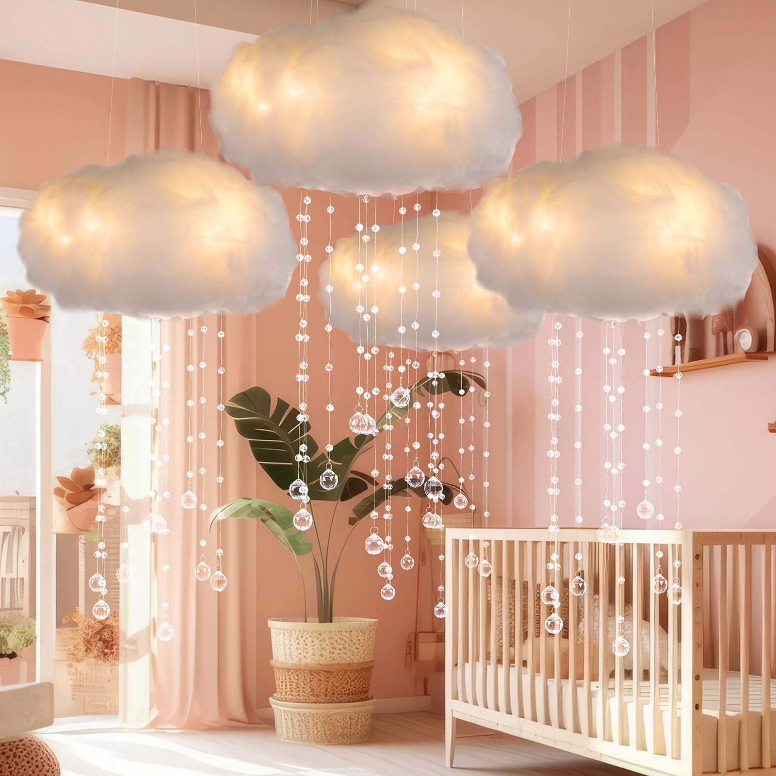 Photo 1 of Marsui Artificial Cloud Props LED Hanging Cloud Light String Fake Imitation 3D Cotton Classroom School Decor Raindrop for Room Ceiling Baby Shower Party Wedding Nursery Classroom Wall DIY Decor(4 Pcs)