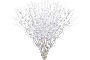 Jmkcoz 12 Pack Glitter Curly Christmas Spray Set White Wispy Willow Christmas Berry Picks Sprays Glittered Twigs Decor for Christmas Tree Topper Wreath Garland Bouquet Floral Arrangement (White)