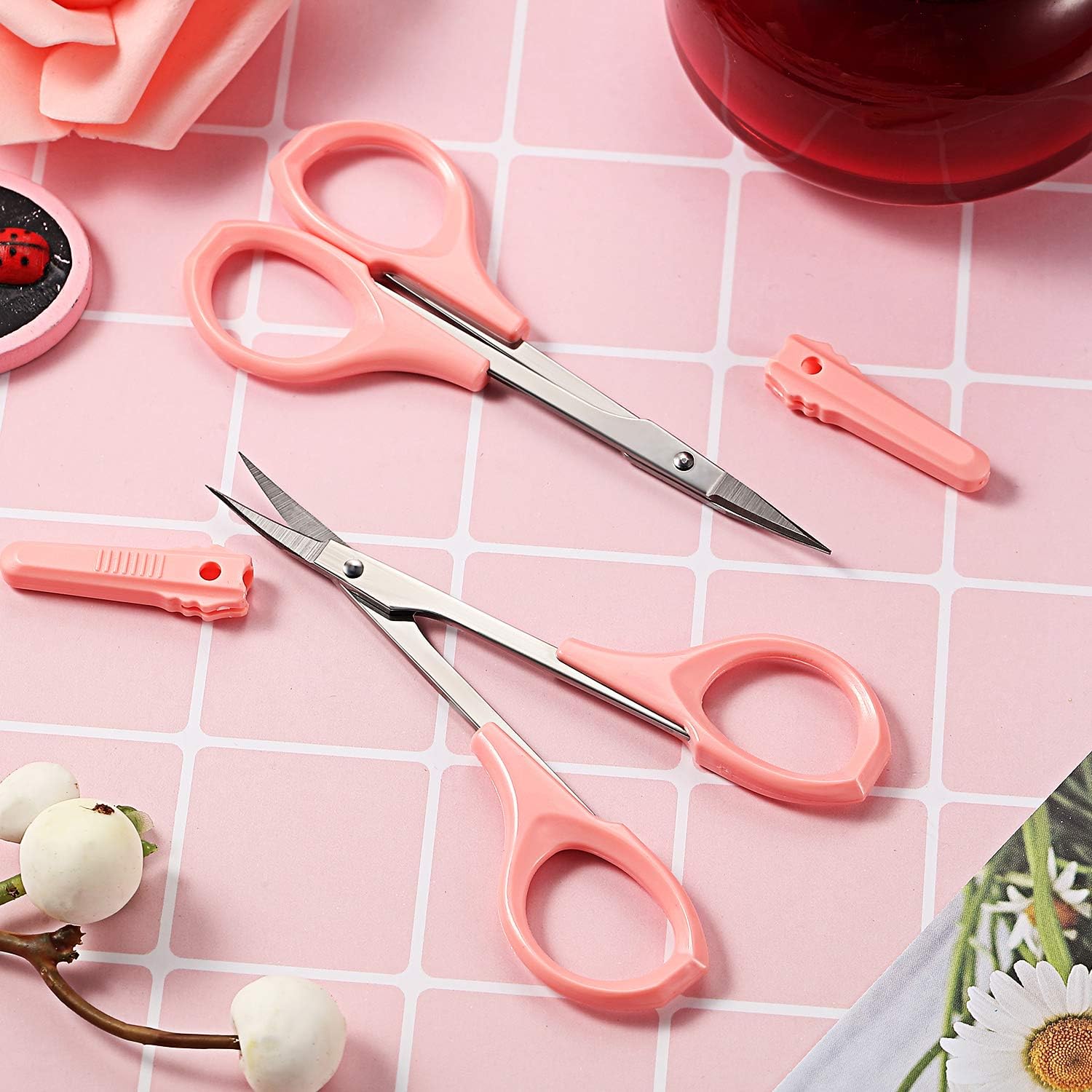 2 Pack Curved Craft Scissors Small Scissors Beauty Eyebrow Scissors Stainless Steel Trimming Scissors for Eyebrow Eyelash Extensions, Facial Nose Hair, 4 Inch (Pink): Home Improvement