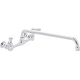 DuraSteel Kitchen Sink Faucet Wall Mount - DuraSteel 8" Center Commercial Kitchen Sink Faucet with 14" Swivel Spout - Dual Lever Handles - Brass Constructed & Chrome Polished