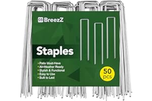 Breezz 50 Pack Garden Staples 6 Inch 12 Gauge Galvanized Pins, Heavy-Duty Ground Stakes for Weed Barrier, Irrigation Tubing, Yard Fabric, Halloween & Christmas Decoration Anchoring