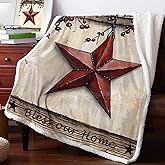 Sherpa Fleece Throw Blanket Fluffy Fuzzy Cozy Flannel Plush Blankets Retro Western Star Red Berry Reversible Soft Warm Bed Throws Vintage Wood Board Blanket for Couch,Sofa,Travel