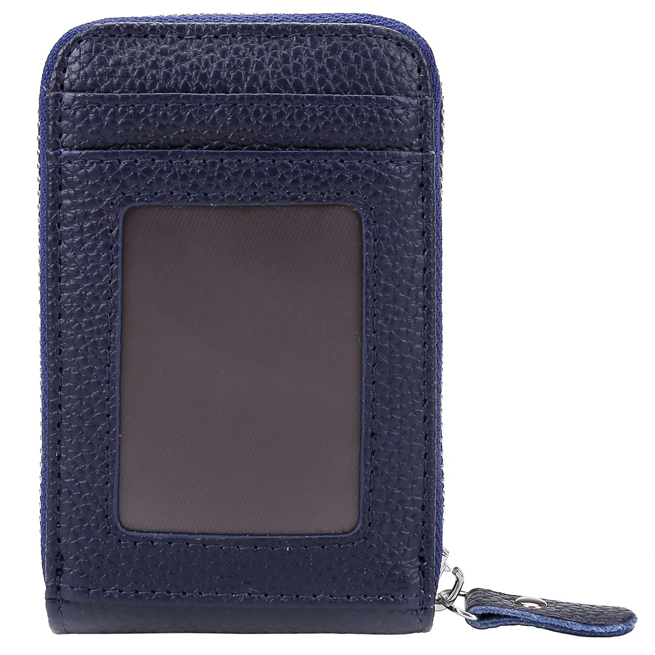 Faleto Accordion Style Leather Mini Credit Card Case Organizer Wallet With Zipper Pocket (Dark Blue)