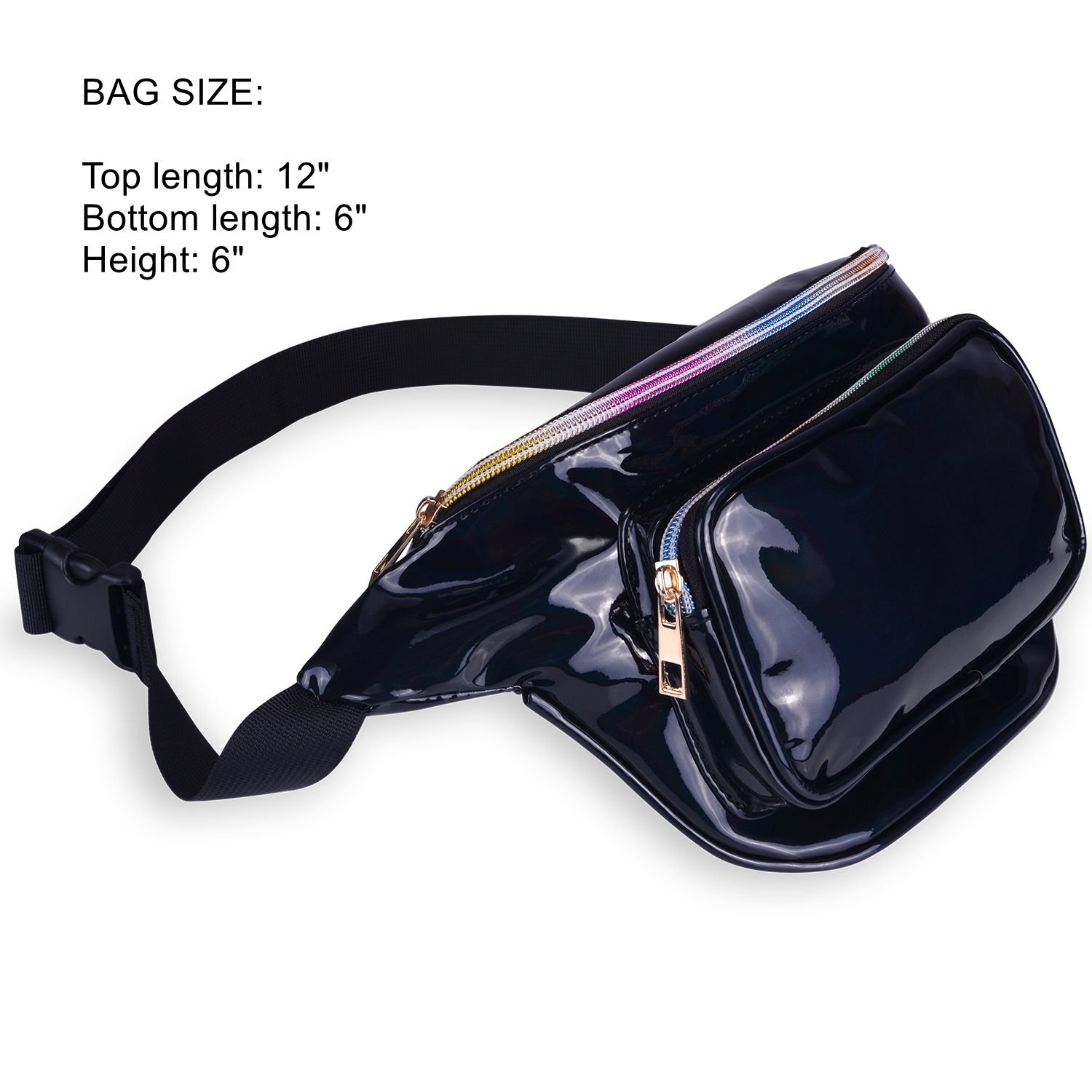 LEADO Holographic Neon Fanny Pack Cute Fashion Fanny Packs for Women and Men, Metallic 80s Shiny Waist Bags Water Resistant Bum Bag, Waist Pack Glitter for Rave, Festival, Party, Trip