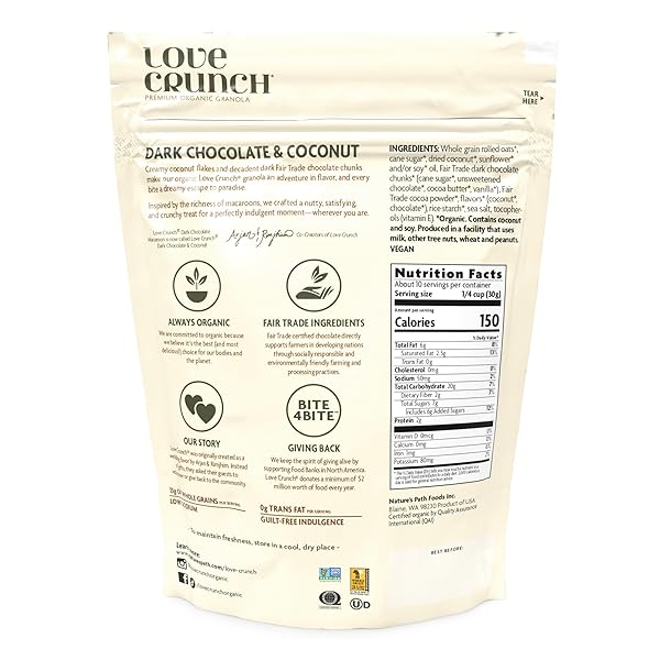 LOVE CRUNCH ORGANIC DARK CHOCOLATE & COCONUT GRANOLA, 11.5 OZ (PACK OF 1), NON-GMO, FAIR TRADE, BY NATURE’S PATH