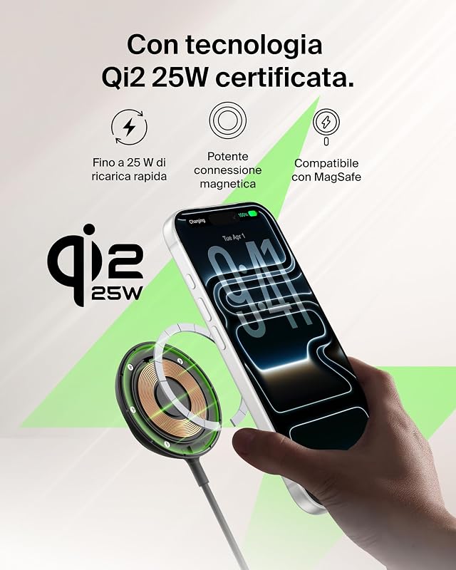 UltraCharge Chargeur Magnétique Qi2 25 W, Chargeur Sans Fil Rapide, MagSafe Avec Technologie De Refroidissement Passive, Support Pour L'iPhone 17 (Tous Modèles), Pixelsnap, AirPods Pro - Noir