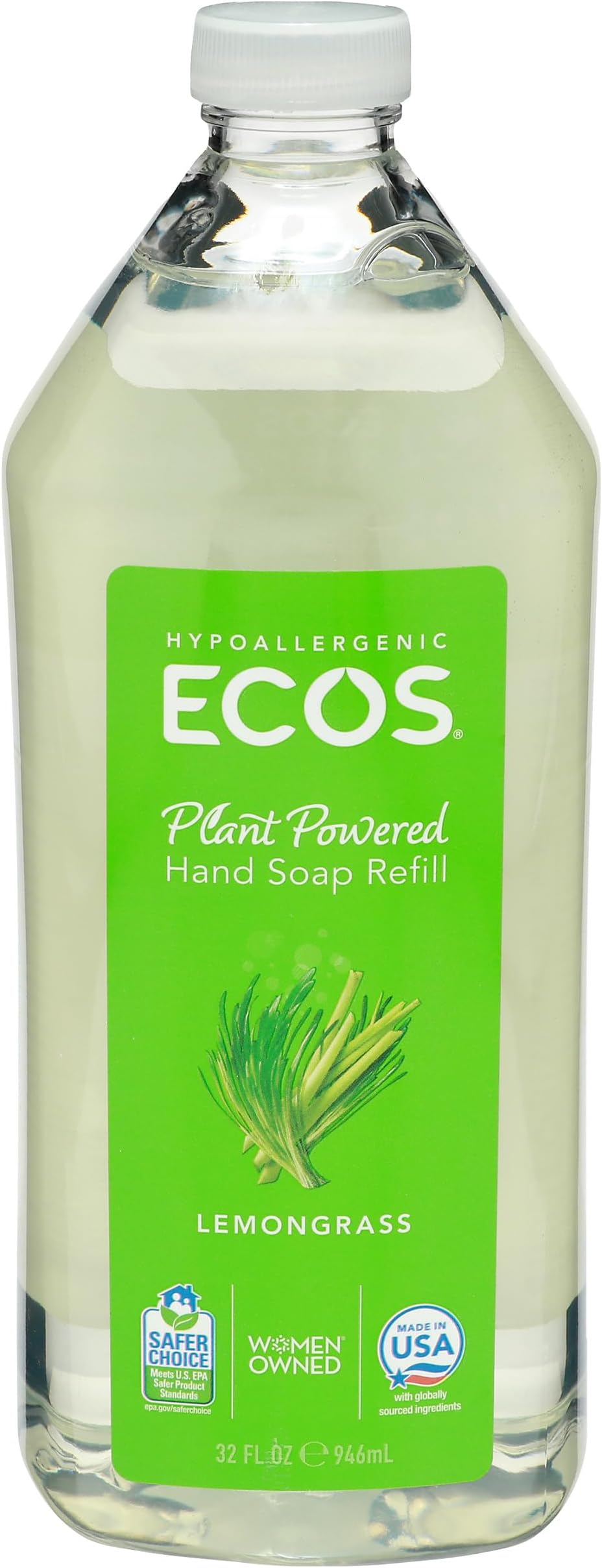 ECOS Earth Friendly Hand Soap Refill Lemongrass 32oz Plant-Based Hypoallergenic