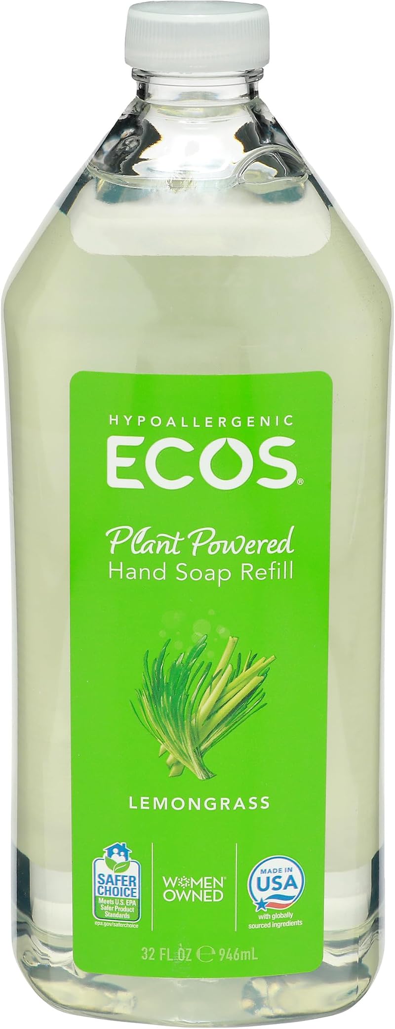 ECOS Earth Friendly Hand Soap Refill Lemongrass 32oz Plant-Based Hypoallergenic