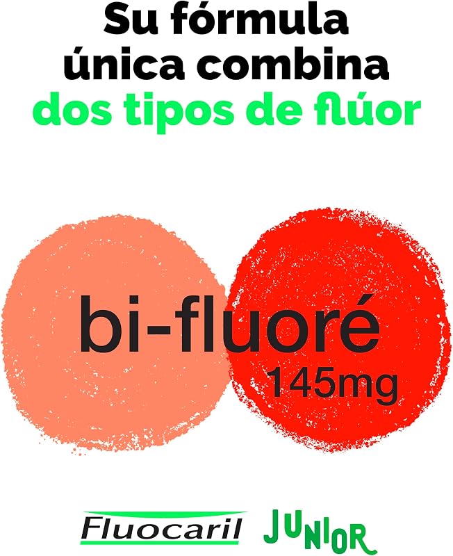 Junior Bi-Fluoré 145 mg Pasta Dentífrica Anticaries Sabor Frutos Rojos Esmalte Reforzado, Fortalece los primeros dientes definitivos, Eficacia Clínicamente Probada 75 ml