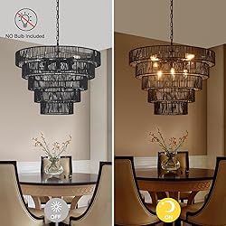 YOMECOO 25.6" Large Black Rattan Chandelier