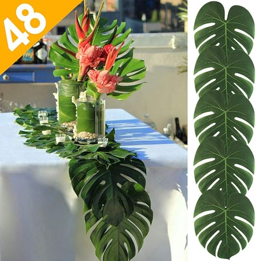 Amazon Com Aerwo 48pcs Large Artificial Tropical Palm Leaves