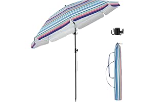 BondFree Beach Umbrellas for Sand Heavy Duty Wind, Portable Sun Shade Umbrella,7FT Sun Umbrella Beach, UPF 50+ PU Coating Beach Umbrella with hook