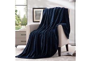 Bertte Plush Throw Blanket Super Soft Fuzzy Warm Blanket | 330 GSM Lightweight Fluffy Cozy Luxury Decorative Stripe Blanket for Bed Couch - 50"x 60", Navy