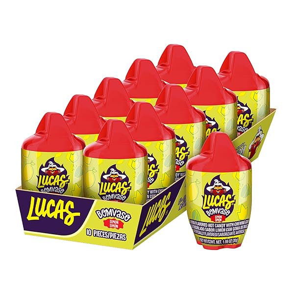 LUCAS BOMVASO JELLY LEMON FLAVORED WITH CHEWING GUM CANDY, 1.06OZ – 10 PIECES PACK FOR TREATS, FRUIT, PARTIES, PIÑATAS