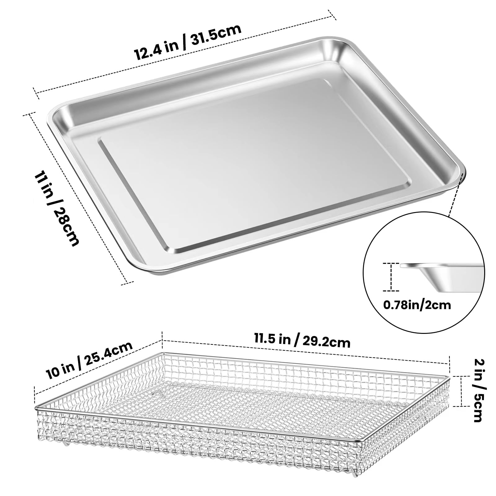 Stainless Steel Air Fryer Basket and Tray,Compatible with Cuisinart TOA-60 TOA-65 TOA-70 Toaster Air Fryer Convection Oven