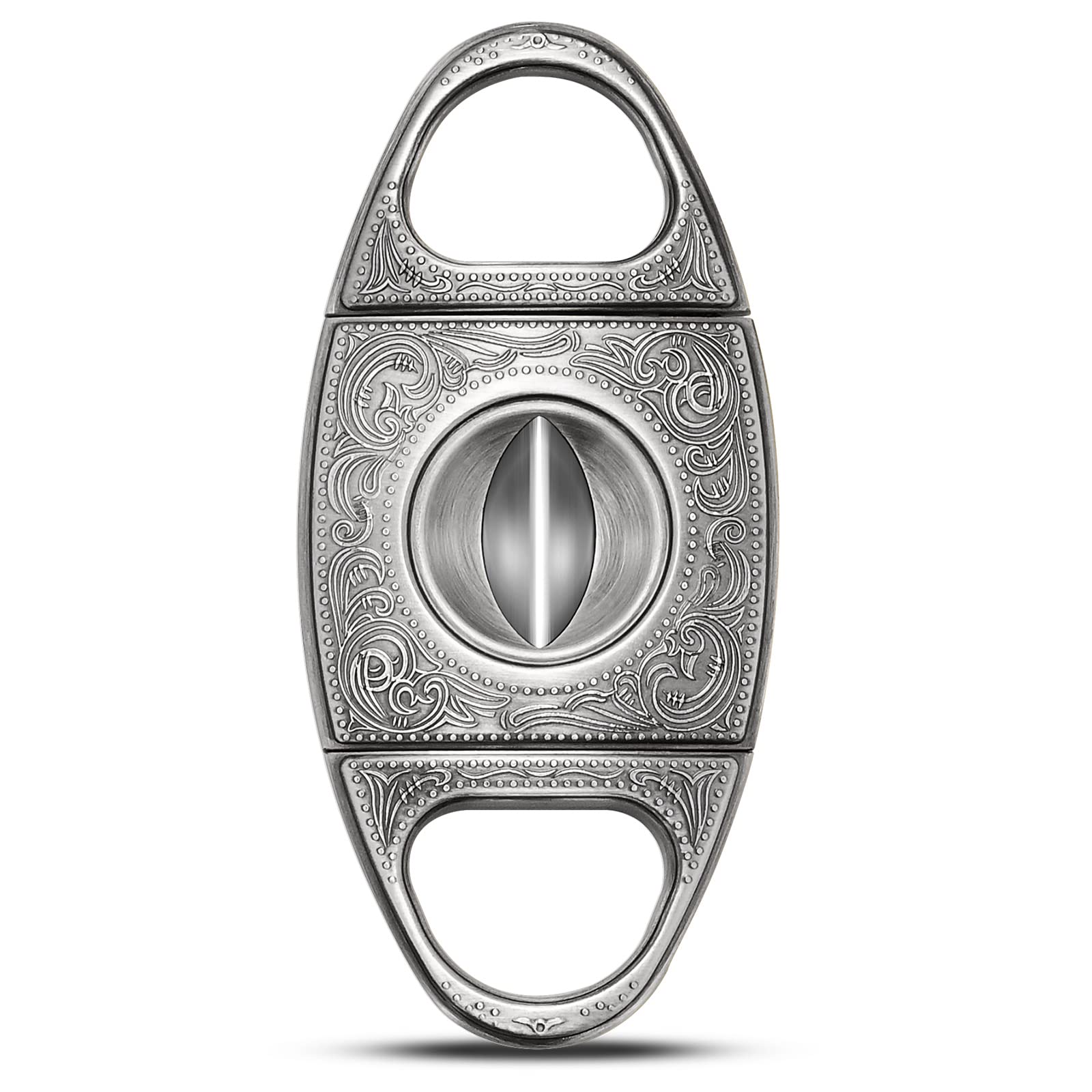 CIGARLOONG Cigar Cutter Silver Stainless Steel Bronze Engraved V Cut Blade Cigar Guillotine
