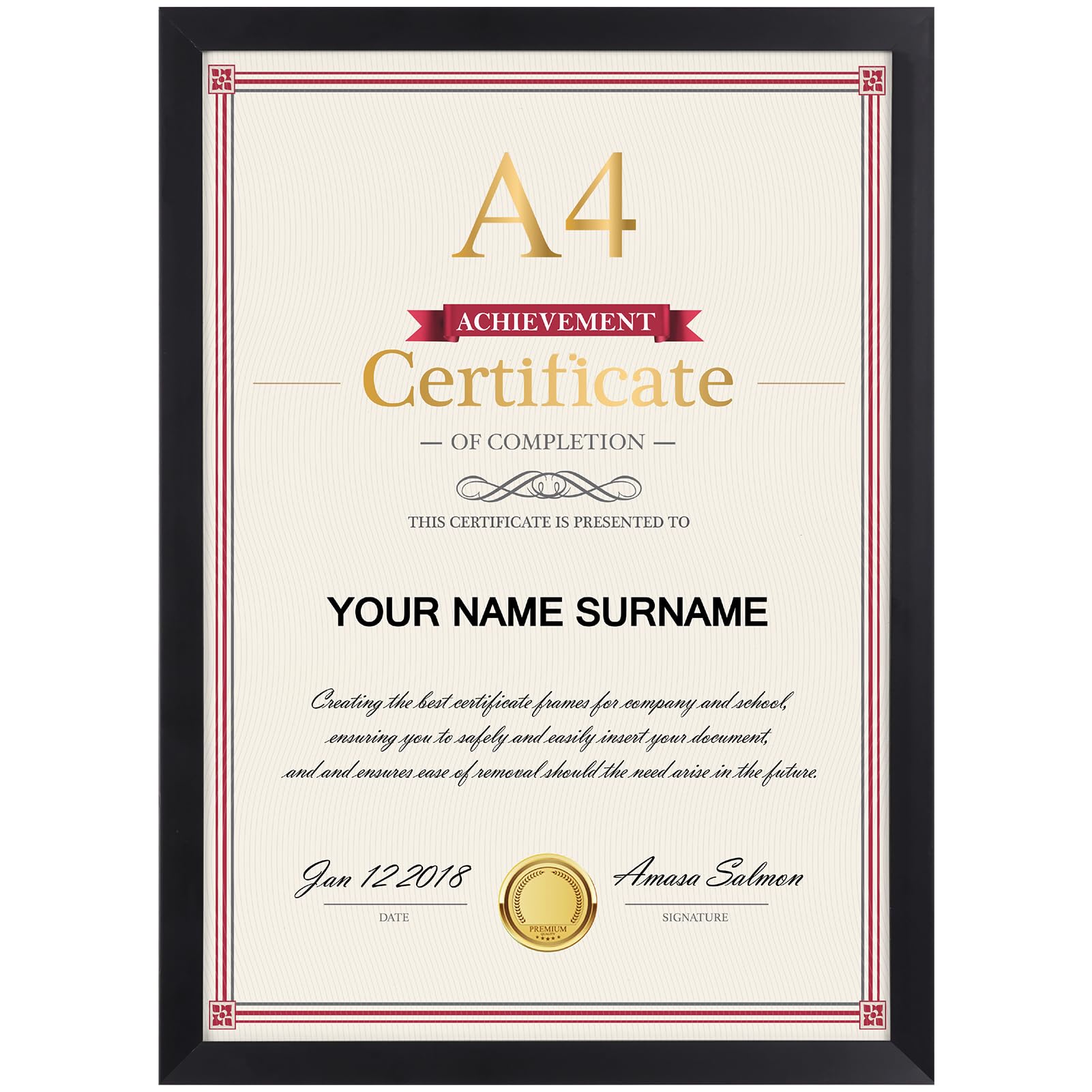 Giftgarden Black A4 Picture Frame, Versatile A4 Photo Frames Suitable for Desk or Wall Display of Certificates, Posters, and Artwork - Single
