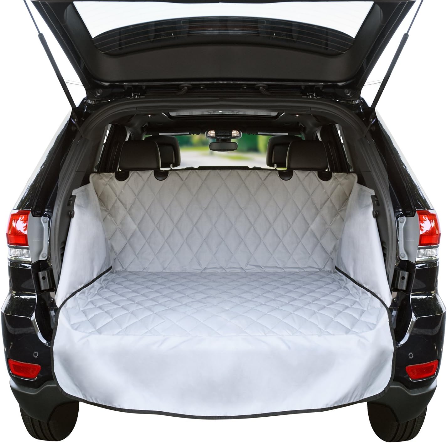 Jumbl Pet Cargo Liner for SUV's and Cars, Waterproof Material, Non Slip Backing, with Side Walls Protectors, Extra Bumper Flap Protector, Large Size - Universal Fit