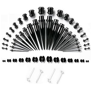 Cavory 58 Pcs Ear Stretching Kit, Premium Gauges for Ears, 1mm-12mm (Black) | Ear Gauge Stretching Kit, Acrylic Tapers & Plug