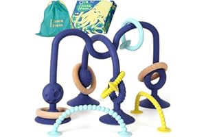 JUMBLE DREAM Jumble Jangle Baby Teething Toys – BPA-Free, Multi Purpose High Chair Toys for Babies: Suction Teething Relief with Sensory Toy Textures for Infants and Toddlers 0–24+ Months (Dark)