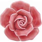 Tecrio 2pcs-Pack Ceramic Vintage Floral Rose Dresser Closet Kitchen Cupboard Deawer Knobs Handle Decor Pulls w/Screws (Pink)