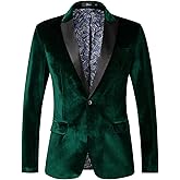 THWEI Mens Velvet Blazer Slim Fit Suit Jacket One Button Tuxedo Blazer Wedding Prom Dinner
