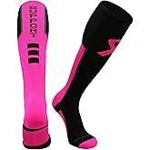MadSportsStuff Pink Ribbon Breast Cancer Awareness Support Socks for Football Baseball Boys Girls Men Women Over the Calf