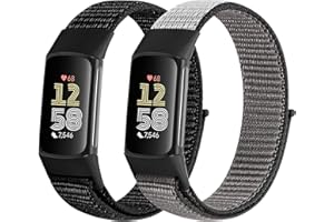 Tiptops Nylon Straps Compatible with Fitbit Charge 6/Charge 5 Bands, Sport Loop Adjustable Breathable Replacement Soft Wristb