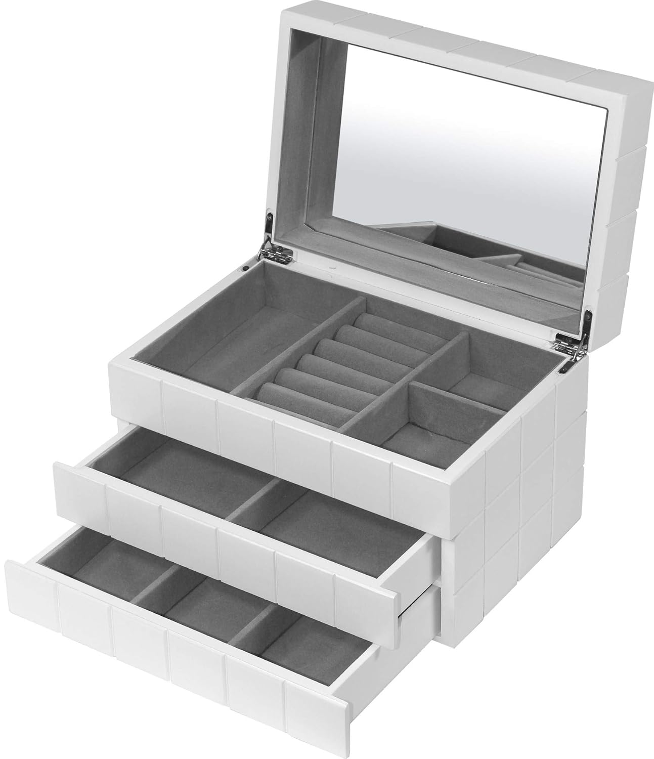 Extra Large White Wooden Jewellery Box Display Drawer Mirror Gift