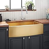 Signature Hardware 944649-33 Atlas 33" Farmhouse Single Basin Stainless Steel Kitchen Sink with Curved Apron - Matte Gold