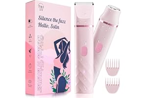 AIDIAM Bikini Trimmer for Women, IPX7 Waterproof, Painless Rechargeable Electric Razor Remover, 2-in-1 Facial & Pubic Hair Removal for Sensitive Skin, Portable Travel Size, Women’s Gift, Pink