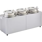 Kratos Electric Countertop Food Warmer with Inset Pots, Lids, and Ladles | Triple 3.5 Qt. Stainless Steel Food Warmer | Accepts #10 Cans, 120V, 600W (29M-054)