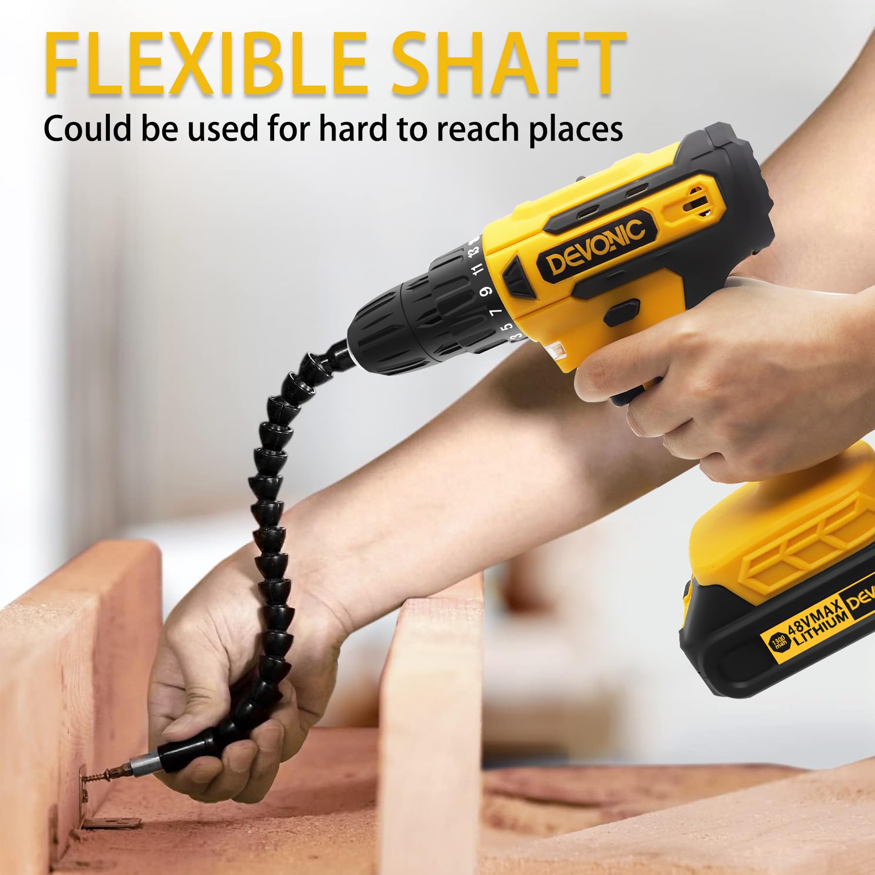 DEVONIC Cordless Drill Set,21V Electric Drill with 2 Lithium Battery and Charger,3/8