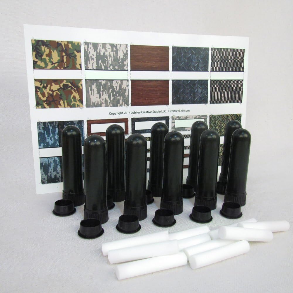 10 Masculine Style DIY Empty Essential Oil Inhalers with Stickers By Rivertree Life