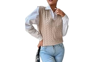RefindWin Women's Casual V Neck Cable Knit Sweater Vest Solid Sleeveless Tank Tops Women Vest