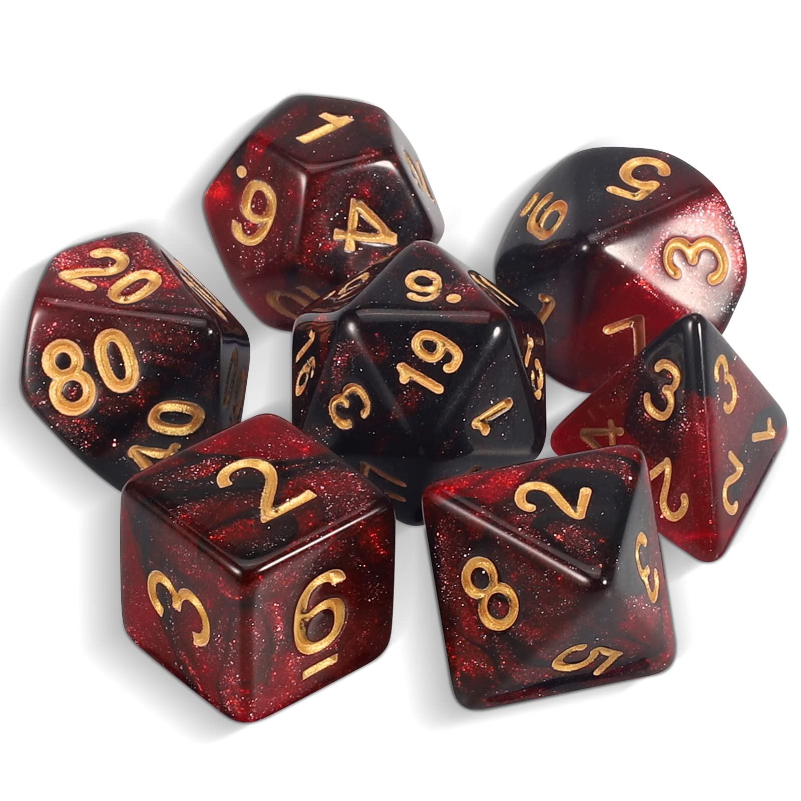 QMAY DND Dice Polyhedral Dice Set - 7 Pieces for Dungeon and Dragons MTG RPG D&D D20, D12, D10, D%, D8, D6, D4 (Red and Black)