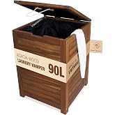 Laundry Hamper &amp; Basket with Lid, Handles, Acacia Wood, Brown, 90L, 23.5 lb | Removable liner bag, hands-free lid, laundry room organization, moisture-resistant, airflow slats, stain resistant, bedroom