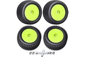 FriHobby Mounted RC Tires and Wheels for Losi Mini-T 2.0 Stadium Truck Replace LOS41009 & LOS41010 1/18 Brushless RC Buggy Upgrades (Green Wheels)