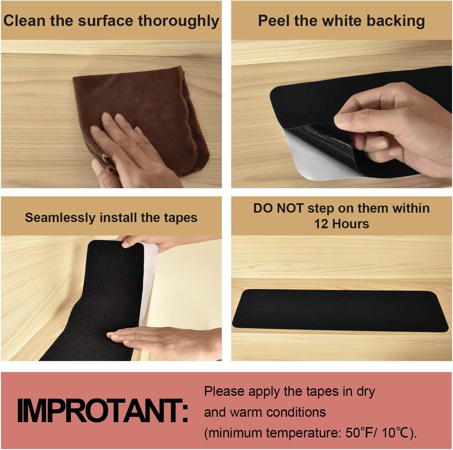 MBIGM 8-Pack 24" X 6" Pre-Cut Stair Treads 80 Grit Non-Slip Outdoor Tape Black Heavy Duty Anti Slip Traction Adhesive Strips for Staircase, Skateboard, Deck - - 