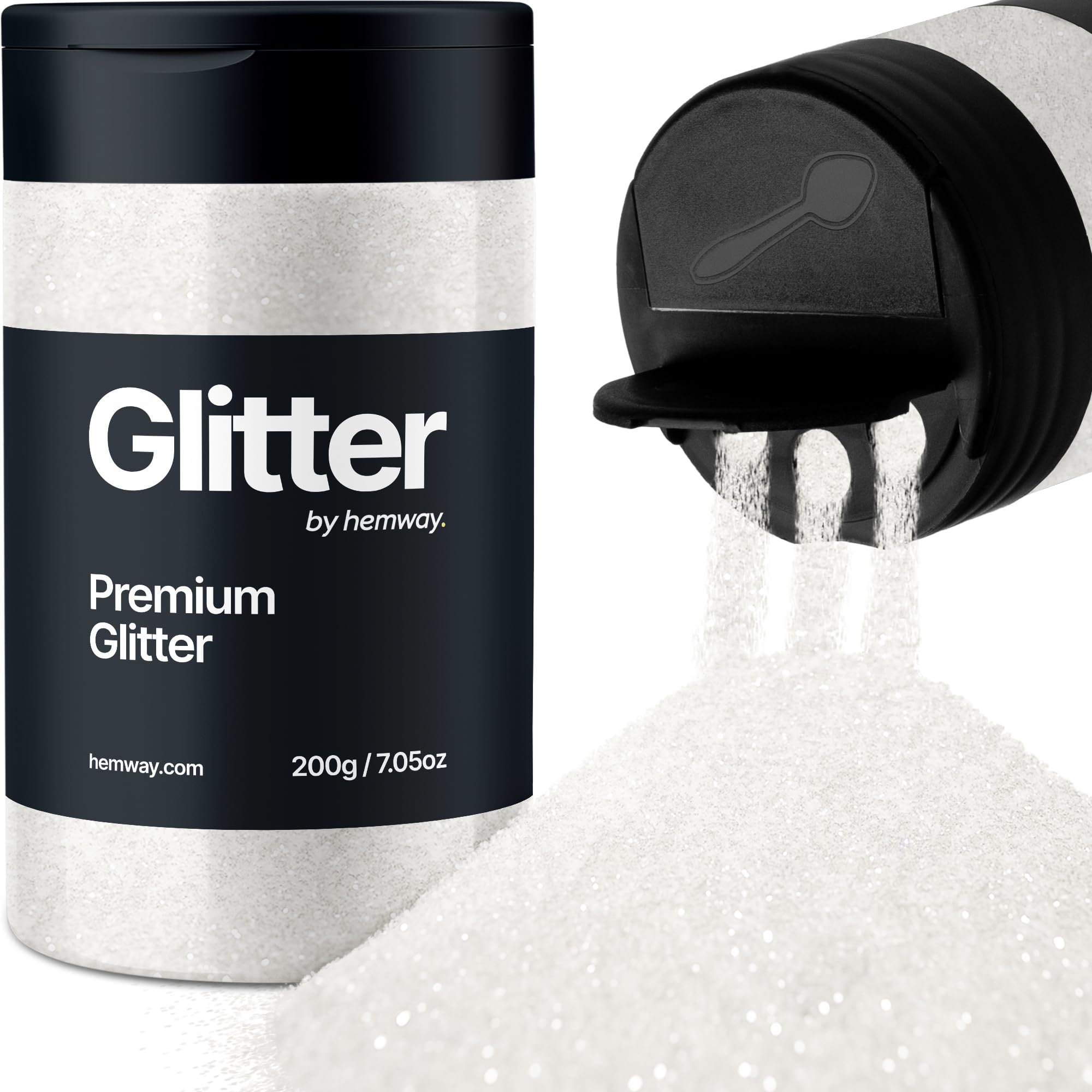 Hemway Premium Glitter Shaker - White | 200g Ultrafine Metallic Flake Sequins for Resin & Epoxy Crafts | Craft Supplies for Tumblers, Festival, Hair, Face, Body, Eye & Nail Art