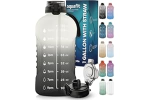 AQUAFIT 1 Gallon Water Bottle With Straw & 2-In-1 Lid - 128 oz Water Bottle With Time Marker, Gallon Jug Water Bottles with Straw, Motivational Water Bottles WIth Times To Drink - Water Jug 1 Gallon Water Jug
