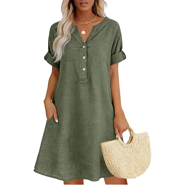 cotton lounge dresses plus size Amazon.com: Women's Cotton Linen Casual Dresses Comfy Breathable Plus Size Dress Round-Neck Loungewear Skirts with Pockets Khaki : Clothing, Shoes & Jewelry