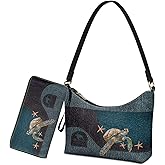 Sannovo Womens Underarm Shoulder Bag with Wallet Set Brown Under Arm Purses Crescent Top Handle Purse for Date Shopping