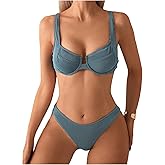 SweatyRocks Women's 2 Piece Bikini Set Striped Print Spaghetti Strap Push Up Swimsuit